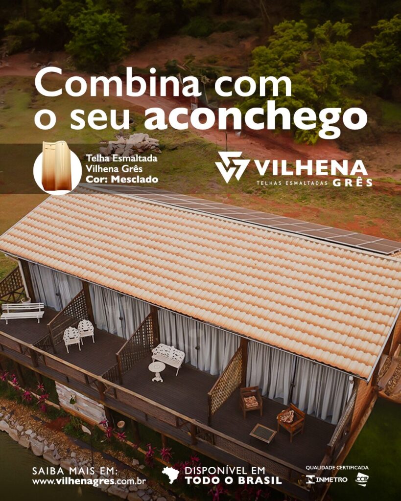 Telha esmaltada Vilhena Grês na cor Mesclado com uma casa de exemplo