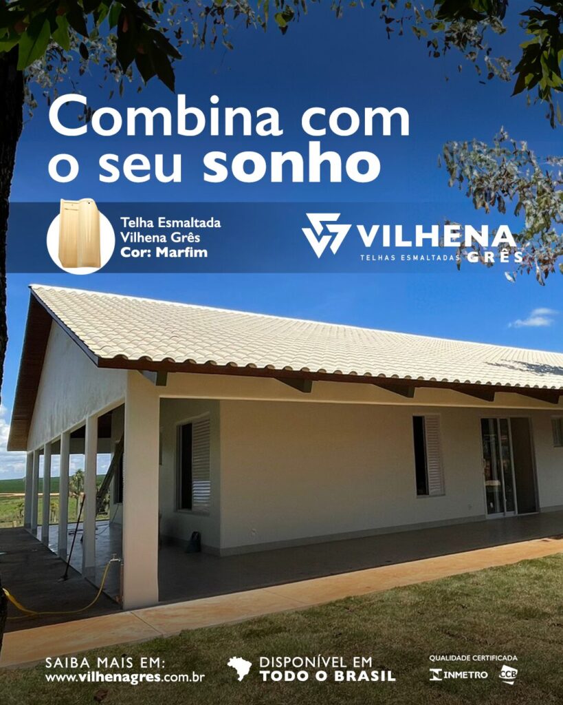 Telha esmaltada Vilhena Grês na cor Marfim com uma casa de exemplo